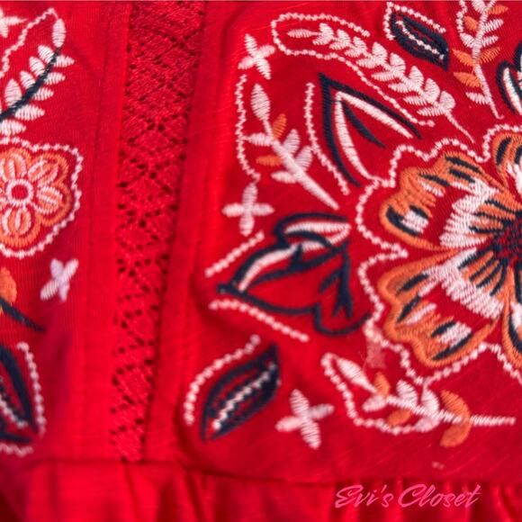 Kelly Renee Bohemian Red Embroidered Tie Cold Shoulder Peasant Tunic Blouse 3X - Picture 8 of 15